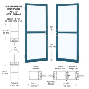 CRL-U.S. Aluminum Custom KYNAR® Paint Custom Pair 72" x 84" Series 250 Narrow Stile Butt Hinge Entrance Door For Panic and OHCC