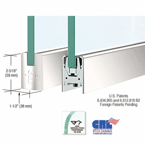 CRL Polished Stainless 3/8" Glass Low Profile Square Door Rail Without Lock - 35-3/4" Length