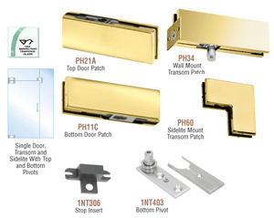 CRL Polished Brass European Patch Door Kit for Use with Fixed Transom and One Sidelite - Without Lock