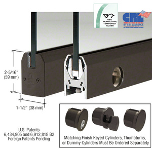 CRL Black Bronze Anodized 3/8" Glass Low Profile Tapered Door Rail With Lock - Custom Length