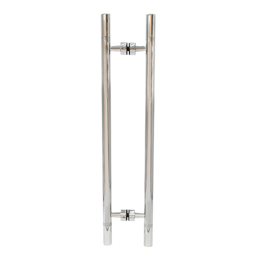CRL Polished Stainless 25" Overall Length Glass Mounted Back-to-Back Ladder Style Pull Handle with Undercut Accent Rings
