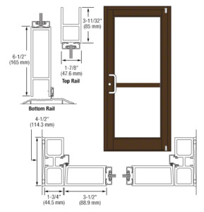 CRL-U.S. Aluminum Class I Bronze Black Anodized Custom Single Series 800 Durafront Medium Stile Offset Pivot Entrance Door For Panic and Surface Mount Door Closer