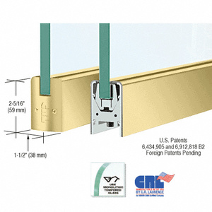 CRL Satin Brass 1/2" Glass Low Profile Square Door Rail Without Lock - Custom Length