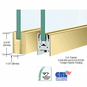 CRL Satin Brass 3/8" Glass Low Profile Square Door Rail Without Lock - Custom Length