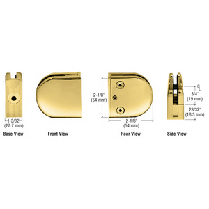 CRL Polished Brass Z-Series Round Type Flat Base Zinc Clamp for 3/8" Glass