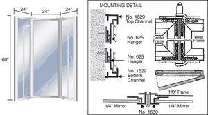 CRL Satin Anodized Double Fold Over Mirror Frame with 24" Center Panel and 24" Wings