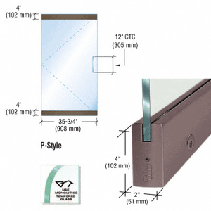 CRL Black Bronze Dry Glazed Frameless Glass 3'-0" P-Style Single Door Only Kit - with Lock