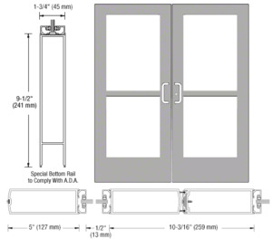 CRL-U.S. Aluminum Clear Anodized Custom Pair Series 550 Wide Stile Center Pivot Entrance Doors With Panics for Overhead Concealed Door Closers