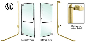 CRL-Blumcraft® Polished Brass Left Hand Reverse Glass Mount Retainer Plate "D" Exterior, Top Securing Panic Handle