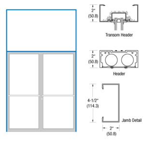CRL-U.S. Aluminum Bronze Anodized 2" x 4-1/2" Open Back Transom Frame Prepped for Pair Doors Center Hung Overhead Concealed Closer Using Flush Bolts