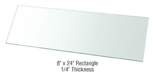 CRL 8" x 24" Rectangular 1/4" Clear Tempered Glass Shelf - 5/ Pk