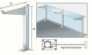 CRL Brite Anodized 18" High Right Hand Closed End Design Series Partition Post with 12" Deep Top Shelf