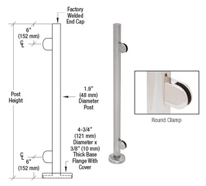 CRL Brushed Stainless 42" Steel Round Glass Clamp End Post Railing Kit