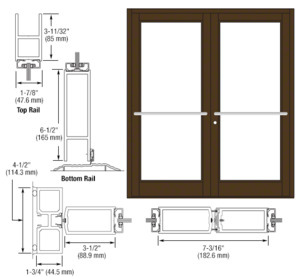 CRL-U.S. Aluminum Bronze Black Anodized Custom Pair Series 800 Durafront Medium Stile Center Pivot Entrance Doors for Overhead Concealed Door Closers