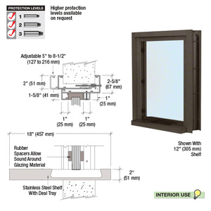 CRL Dark Bronze Aluminum Clamp-On Frame Interior Glazed Exchange Window With 18" Shelf and Deal Tray
