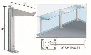 CRL Satin Anodized 18" High Left Hand Closed End Design Series Partition Post with 12" Deep Top Shelf