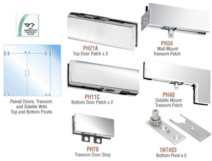 CRL Polished Stainless European Patch Door Kit for Double Doors for Use with Fixed Transom and One Sidelite - Without Lock