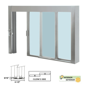 CRL Satin Anodized Standard Size Self-Closing Deluxe Service Window Glazed with Half-Track