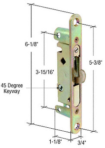 CRL 3/4" Wide Mortise Lock 5-3/8" with Screw Holes with 45 Degree Keyway