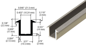 CRL 98" Brushed Nickel U-Channel for 3/8" Glass Recess