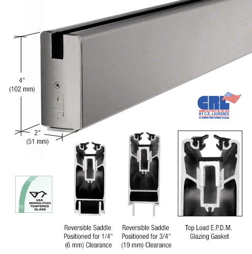 CRL Brushed Stainless 4" x 120" Length Square Sidelite Rail