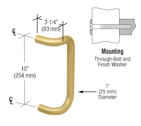 CRL 10" Polished Brass Solid Offset Pull Handle