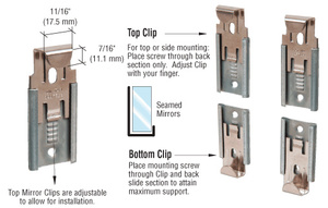 CRL Nickel Plated Adjustable Mirror Clip Set for 1/4" Seamed Mirror