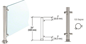 CRL Brushed Stainless 20" High 1" Round PP56 Slimline Series Straight Front Counter/Partition 135 Degree Post