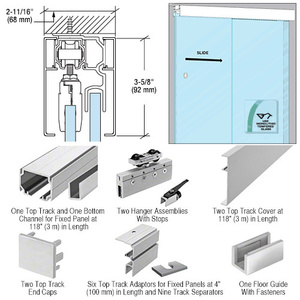 CRL50 Satin Anodized Series Single Sliding Door with One Fixed Sidelite Panel Structural Ceiling Mount Kit