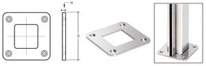 CRL Polished Stainless Square Base Plate for 1-1/2" Square Tubing