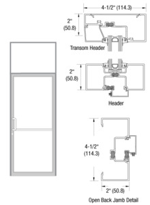 CRL-U.S. Aluminum Clear Anodized Class 1 2" x 4-1/2" Thermally Improved Transom Frame for Single Door for Offset Hung Prepped for Butt Hinges and Surface Mount Door Closer