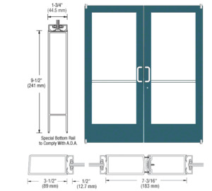 CRL-U.S. Aluminum Custom KYNAR® Paint Custom Pair Series 400 Medium Stile Offset Pivot Entrance Doors for Surface Mount Door Closers