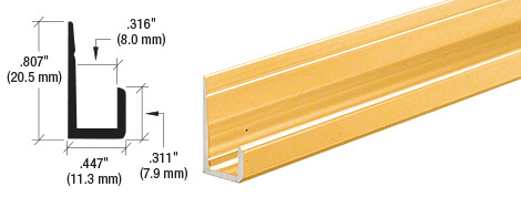 CRL Dipped Polished Brite Gold Anodized Canadian Style 1/4" Standard Bottom "J" Channel