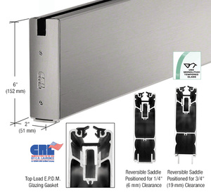 CRL Brushed Stainless Steel 6" x 120" Length Square Sidelite Rail