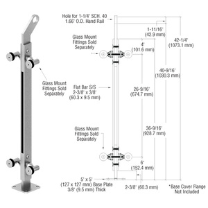 CRL Polished Stainless 42" P2 Series 180 Degree Center Post Railing Kit