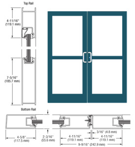 CRL-U.S. Aluminum Custom KYNAR® Paint IG500 Series Custom Pair StormFront™ Gear Hinged Entrance for Panic and Surface Closer