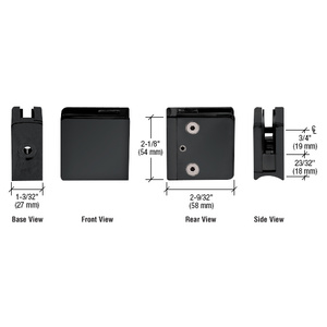 CRL Matte Black Z-Series Square Type Radius Base Stainless Steel Clamp for 3/8" Glass