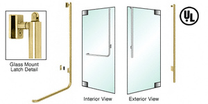 CRL-Blumcraft® Satin Brass Right Hand Reverse Glass Mount Retainer Plate "JS" Exterior, Top Securing Panic Handle