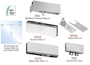 CRL Brushed Stainless European Patch Door Kit for Double Doors for Use with Fixed Transom - Without Lock