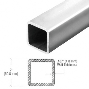CRL Polished Stainless 2" Square Outside Dimension Pipe Rail Tubing - 20'