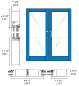 CRL-U.S. Aluminum Custom KYNAR® Paint Custom Pair Series 604 Blast Resistant Butt Hinge Entrance Doors with Panics for Surface Mount Door Closers