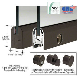 Black Bronze Anodized Low Profile Tapered DRS Door Patch Rail With Lock for 3/8" Glass - 8" Length