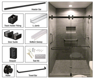 CRL Matte Black Deluxe 180 Degree Cambridge Series Two Door Bypass Sliding Shower Door System