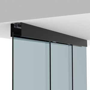 CRL50 Matte Black Series Single Sliding Door with Two Fixed Sidelite Panels Structural Ceiling Mount Kit