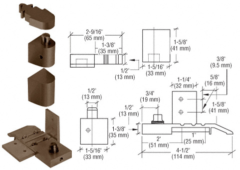 CRL Dark Bronze Offset Left Hand Pivot Set with 1/8" Recess