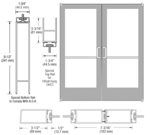 CRL-U.S. Aluminum Clear Anodized Custom Pair Series 400 Medium Stile Offset Pivot Entrance Doors for Overhead Concealed Door Closers