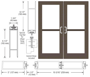 CRL-U.S. Aluminum Class I Bronze Black Anodized Custom Pair Series 550 Wide Stile Geared Hinge Entrance Doors for Panics and Overhead Concealed Door Closers