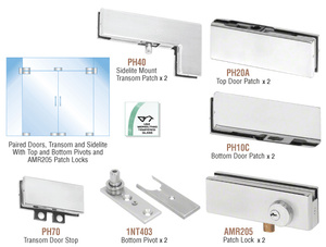 CRL Satin Anodized North American Patch Door Kit for Double Doors for Use with Fixed Transom and Two Sidelites - With Lock