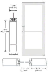 CRL-U.S. Aluminum White KYNAR® Paint 400 Series Medium Stile (RHR) HRSO Single 3'0 x 7'0 Offset Hung with Pivots for Surf Mount Closer Complete Door/Std. MS Lock, 7-1/2" Std. Bottom Rail