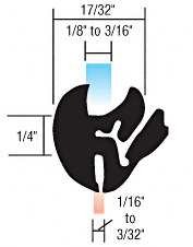 CRL One-Piece Self-Sealing Weatherstrip 1/16" to 3/32" Panel for 1/8" to 3/16" Glass